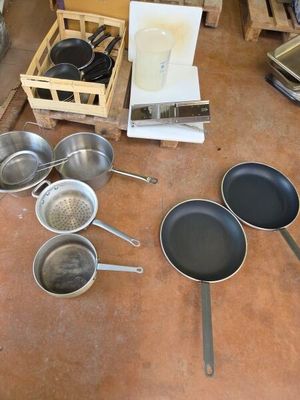 many pots and pans that are on the floor