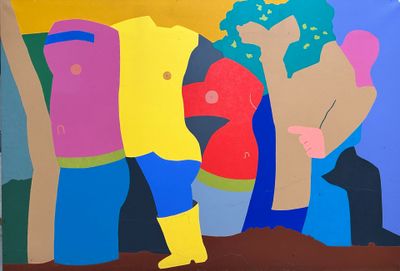 a painting of a group of people standing together