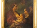 une peinture représentant une femme tenant un bébé dans ses bras