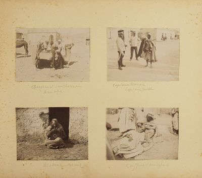 plusieurs vieilles photos en noir et blanc représentant des personnes et des animaux dans un village