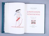 an open book with a drawing of a woman on it