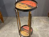 a small table with a tray on top of it