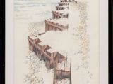 tableau représentant un groupe de bateaux sur une plage enneigée