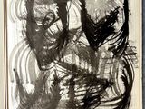 a black and white drawing of a man on a motorcycle