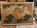 an image of a painting of a man on a horse on a rug