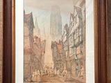 framed picture of a street scene with people walking down the street