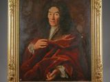 un tableau représentant un homme vêtu d'un manteau rouge et tenant une pipe