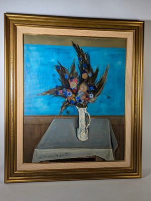 Simon AUGUSTE (1909-1987), Nature morte aux bleuets, huile s…
