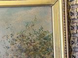 an image of a painting of a man and a dog in a wooded area