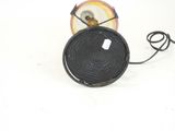 an apple that is sitting on a table with a wire