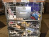 a metal cart with a bunch of items inside of it
