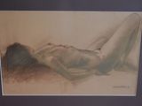 drawing of a nude woman laying on her back in a black frame