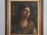 a painting of a woman with a bird in her hand