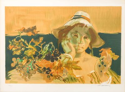 une image représentant un tableau où l'on voit une femme portant un chapeau et tenant une fleur