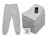 une pile de pantalons de survêtement gris et une pile de pantalons de survêtement gris