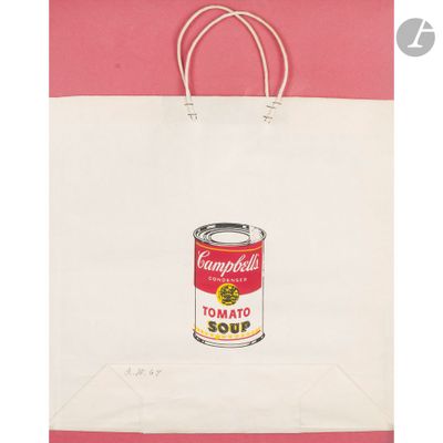 a white shopping bag with a campbell ' s tomato soup can on it