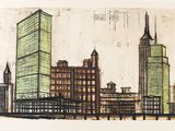 drawing of a picture of a city with tall buildings in the background