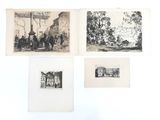 several black and white pictures of people and horses on a white wall