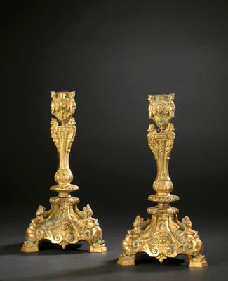 a pair of gilded bronze candlesticks, 19th century