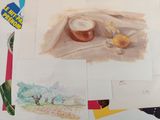 a picture of a bunch of drawings that are on a table