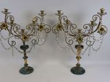 paire de candélabres anciens en laiton et cristal