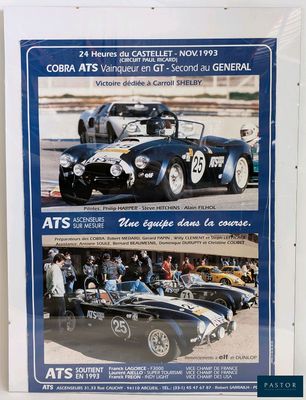 a poster with a picture of a race car and other cars