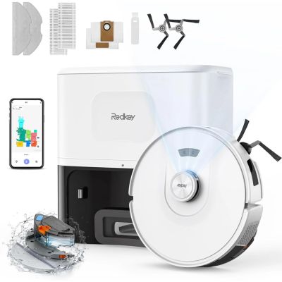 une image d'un aspirateur robotisé avec une télécommande