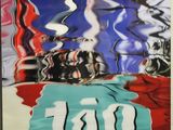 peinture abstraite représentant une moto dont le reflet d'une autre moto se dessine dans l'eau