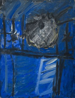 une image représentant un tableau où l'on voit un chat assis sur un rebord de fenêtre
