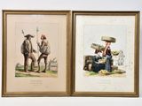 two framed pictures of men with hats and hats on them