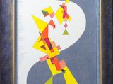 tableau représentant un oiseau composé de formes géométriques, dans un cadre noir