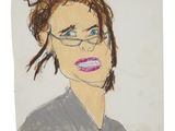 dessin représentant une femme portant des lunettes et du rouge à lèvres rose