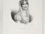 a black and white drawing of a woman wearing a crown