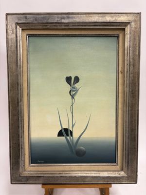 une image représentant un tableau représentant une fleur posée sur un chevalet