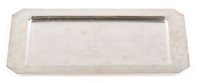 a silver tray with a handle on a white background