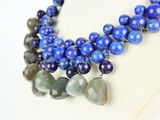 blue and green beaded necklace on mannequin display