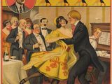 une vieille affiche française représentant un couple en train de danser dans une salle de bal