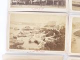 several old black and white photographs of boats in a harbor