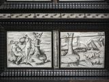 three pictures of a man and a woman on a boat