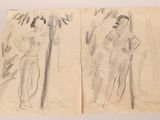 two drawings of a man and a woman standing next to each other