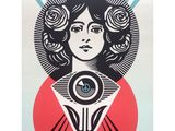 an image of a poster with a woman ' s face in the center