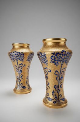 paire de vases bleus et or à motifs floraux