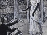 tableau représentant une femme en robe et un homme en smoking