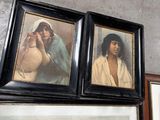 two framed pictures of a woman and a bird on the wall