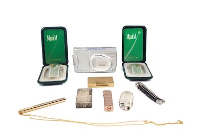 many items that are in a case on a white surface