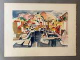une photo d'une aquarelle représentant un embarcadère