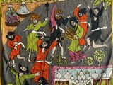 an image of a tapestry with a painting of people on it