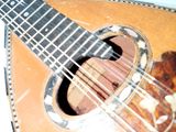 a close up of a guitar with strings and strings