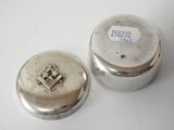 pair of silverplated boxes with a small metal lid and a small silver plated box with a small metal lid