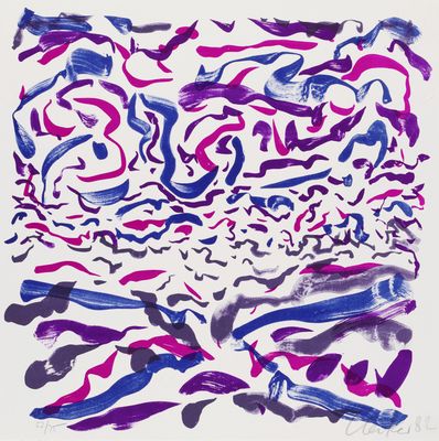 an image of a painting with purple and blue paint on a white background